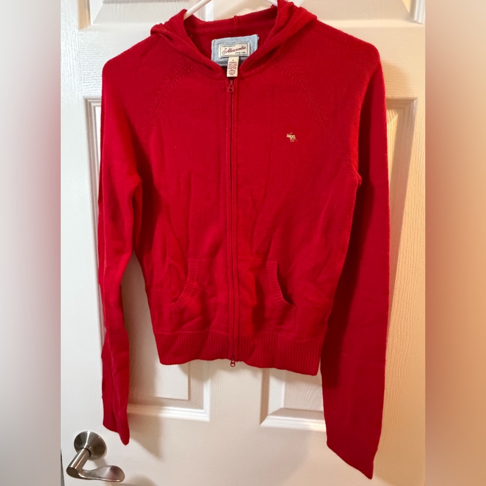 Abercrombie & Fitch Bold Red Zip-Up Sweater